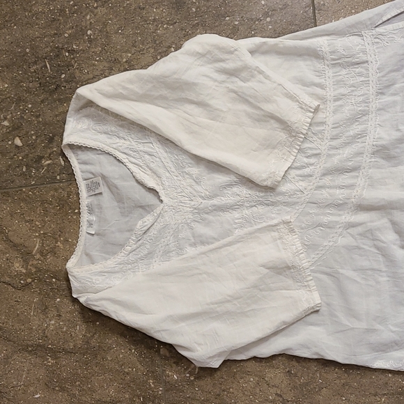 Papillon vintage white cotton boho top, M - Picture 7 of 9